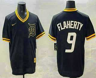 Men%27s Detroit Tigers #9 Jack Flaherty Black Gold Nike Cooperstown Legend V Neck Jersey